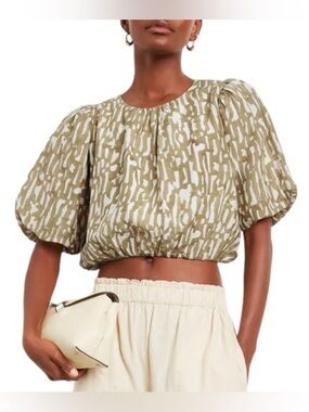 Mirth Andaman Bubble Top Blouse Driftwood Women's Small Crop Cotton Silk Puff XL